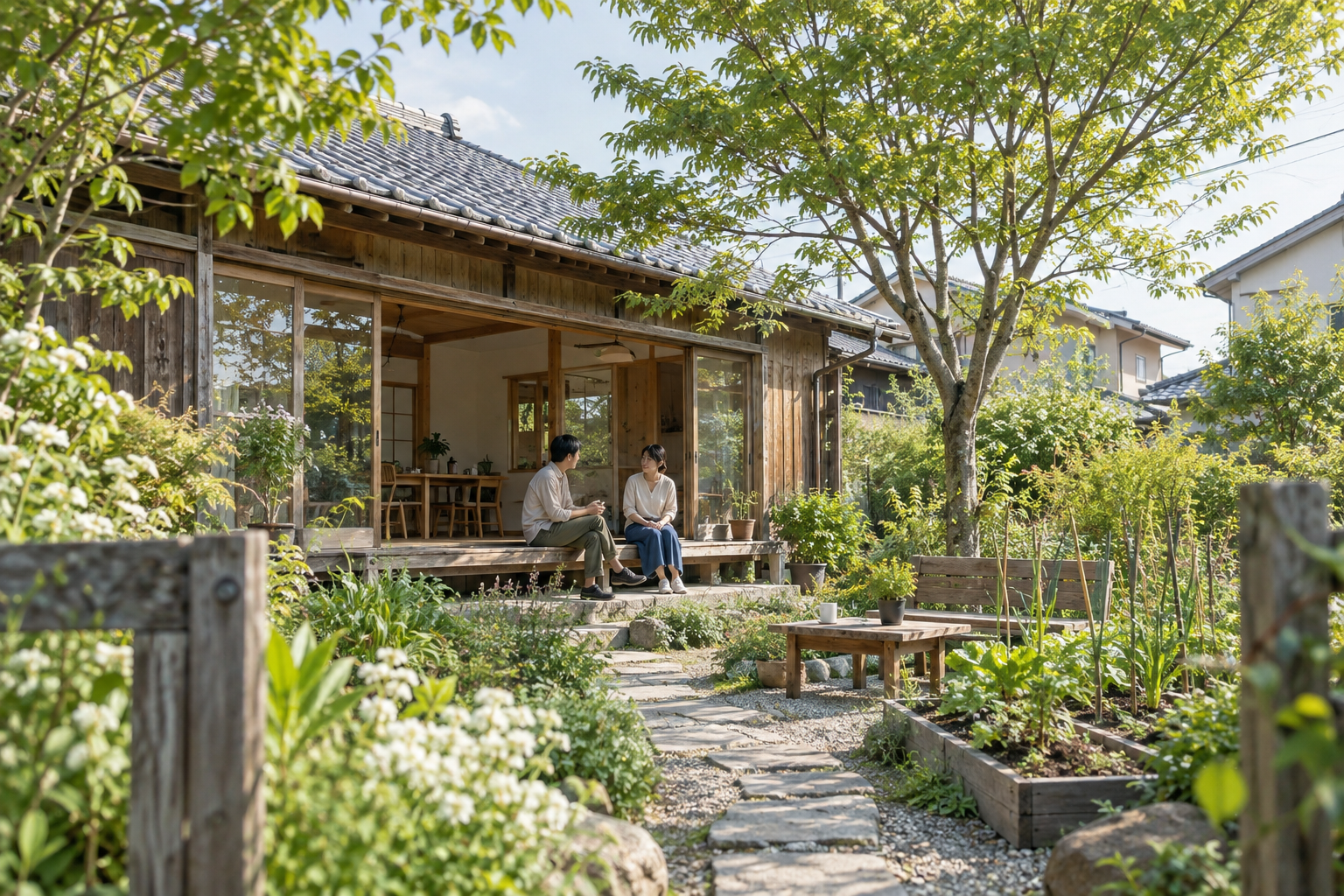緑の庭と再生した住まいに人が集う、私たちが目指す暮らしのイメージ