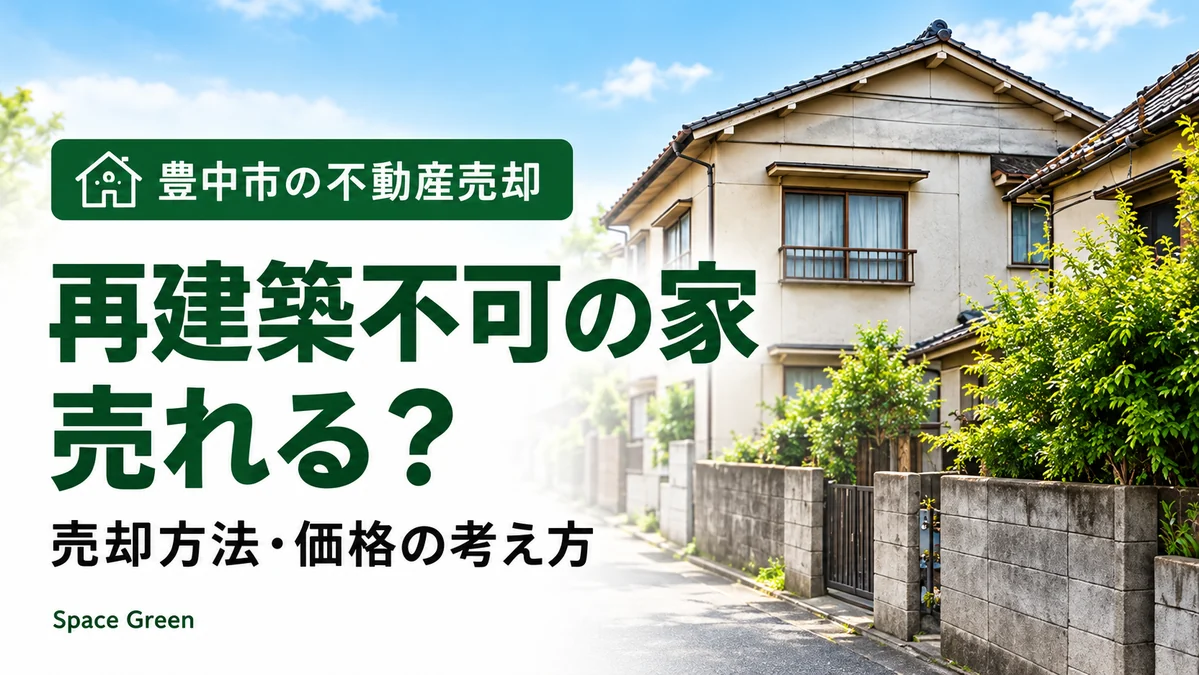 豊中市の再建築不可の家の売却方法と価格の考え方。古い住宅と路地のイメージ